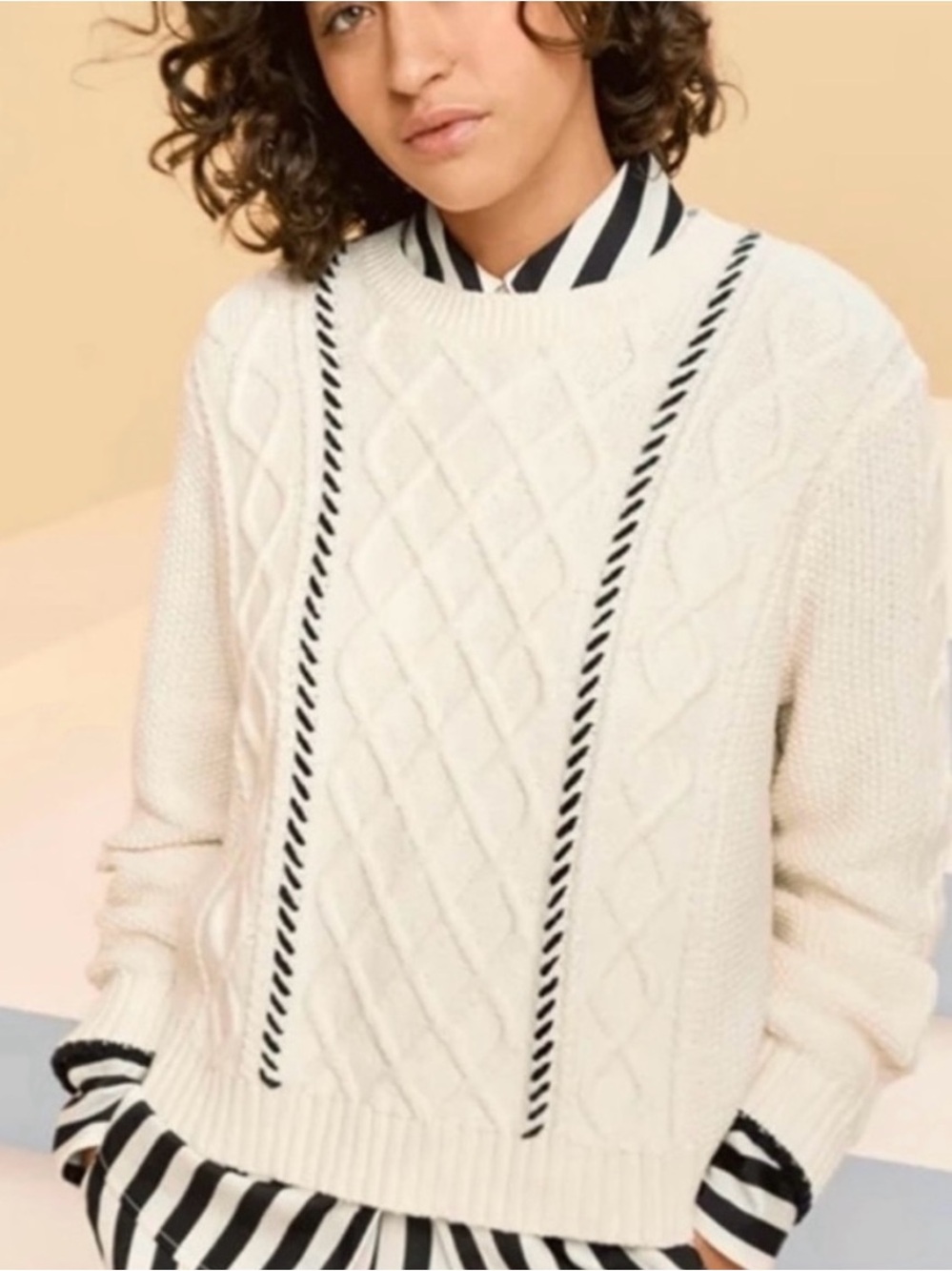 La Ligne x Target Cream
Textured Cable Knit
'Whipstitch' Crewneck Sweater—Size M